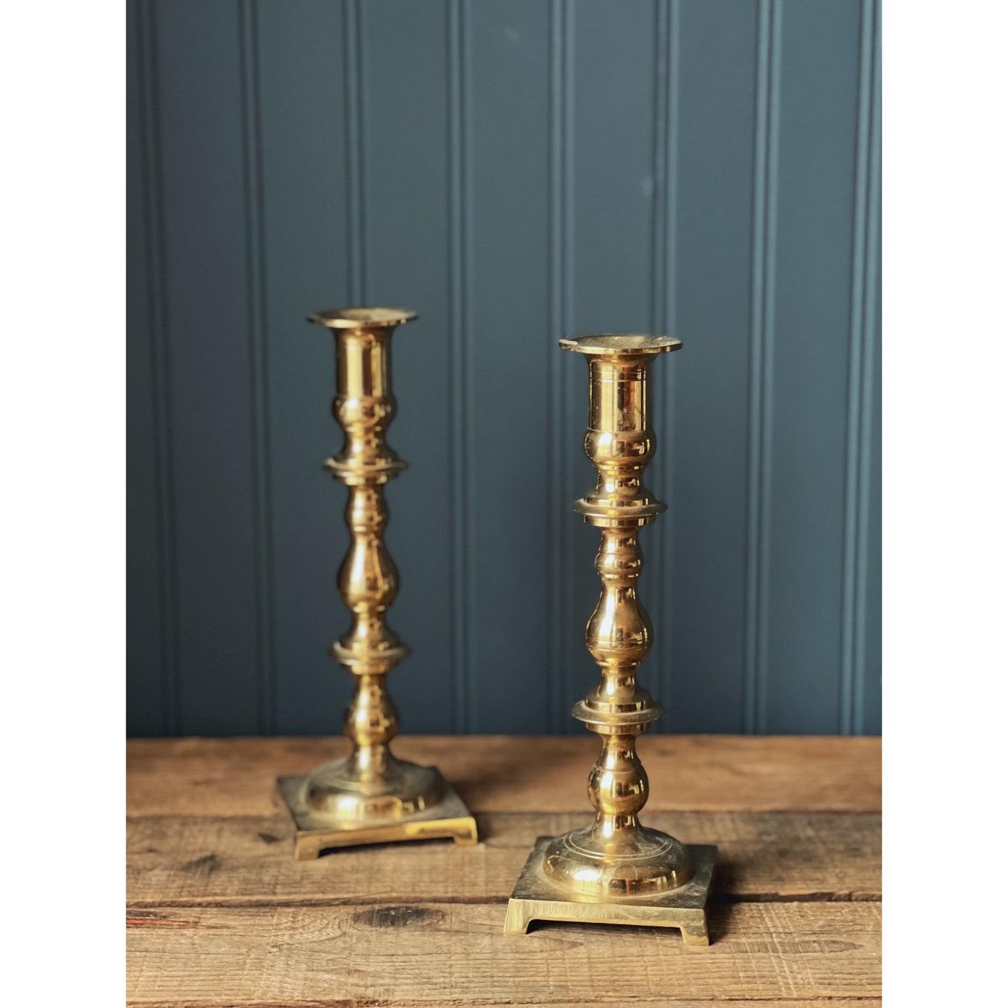 Tall Turned Vintage Brass Taper Candleholders