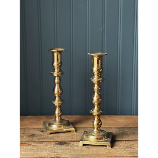 Tall Turned Brass Taper Candleholders