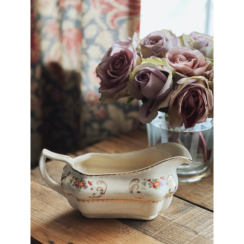 Vintage Steubenville Ivory Floral Gravy Boat