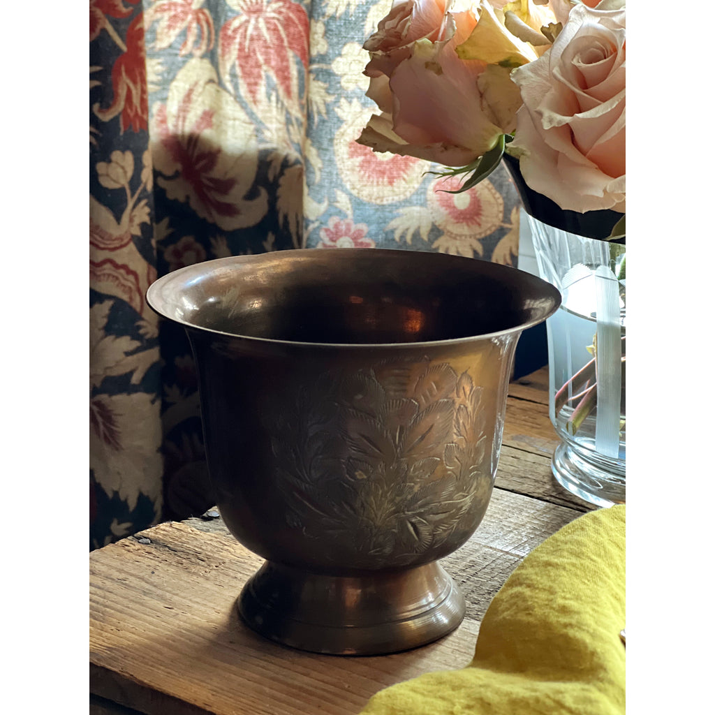 Vintage Engraved Brass Planter