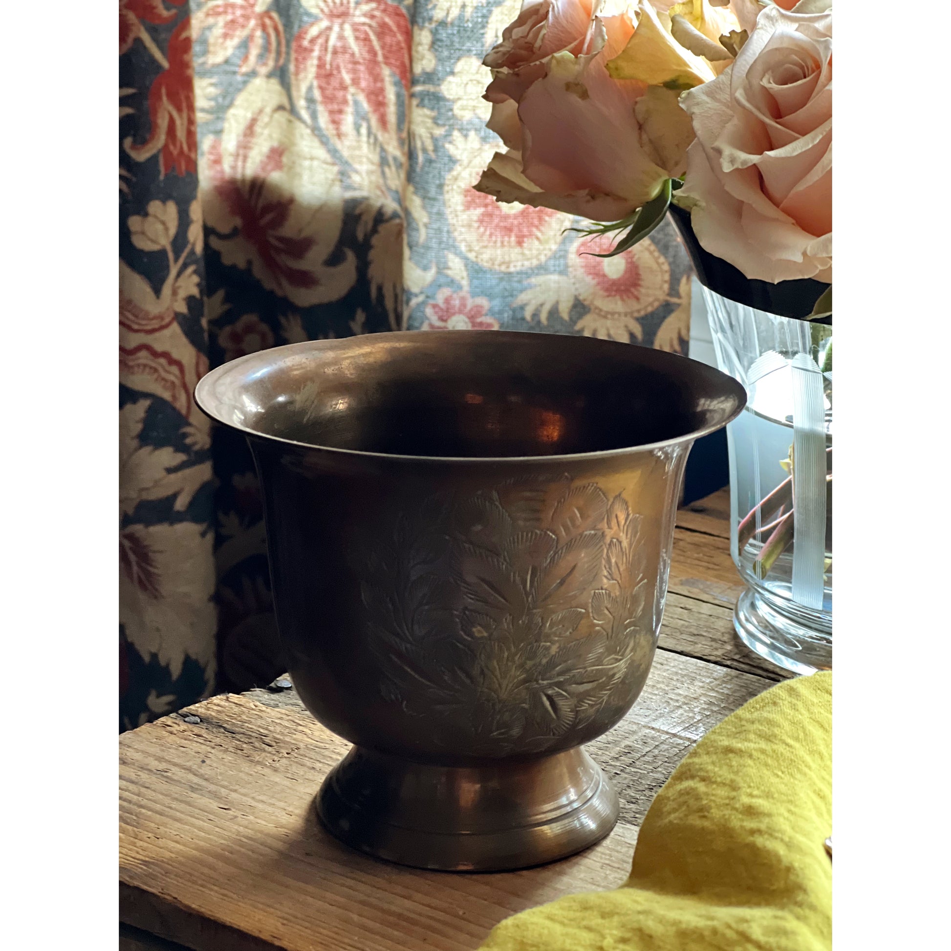 Vintage Engraved Brass Planter