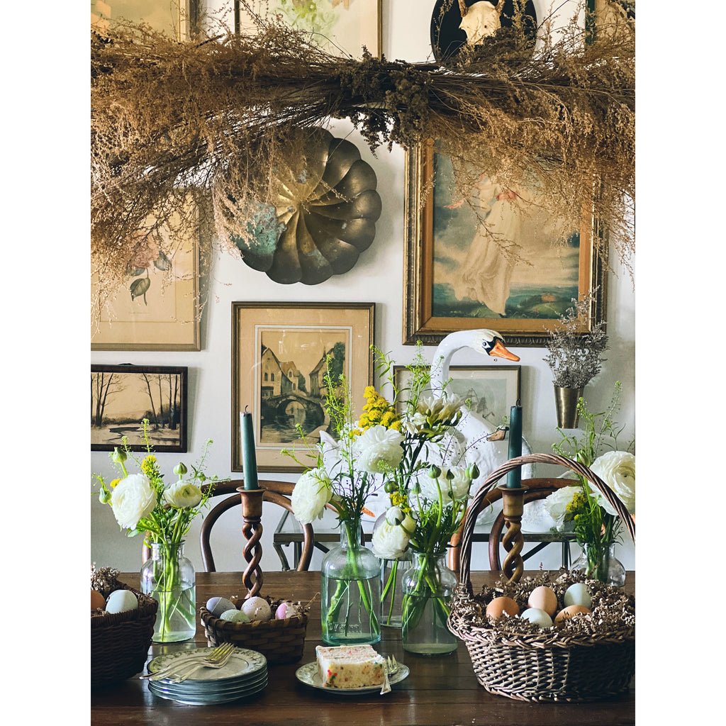 Vintage Woven Twig Basket with Handle