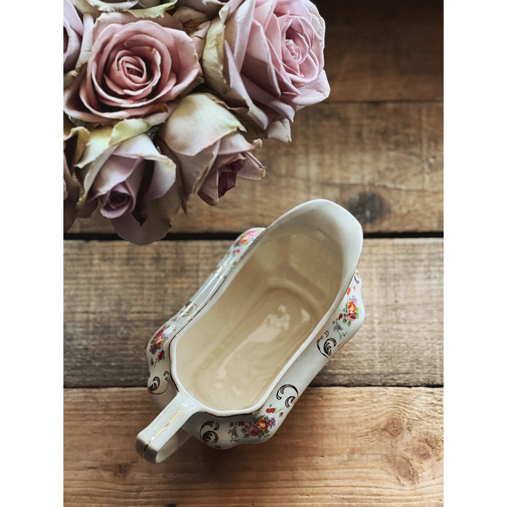 Vintage Steubenville Ivory Floral Gravy Boat