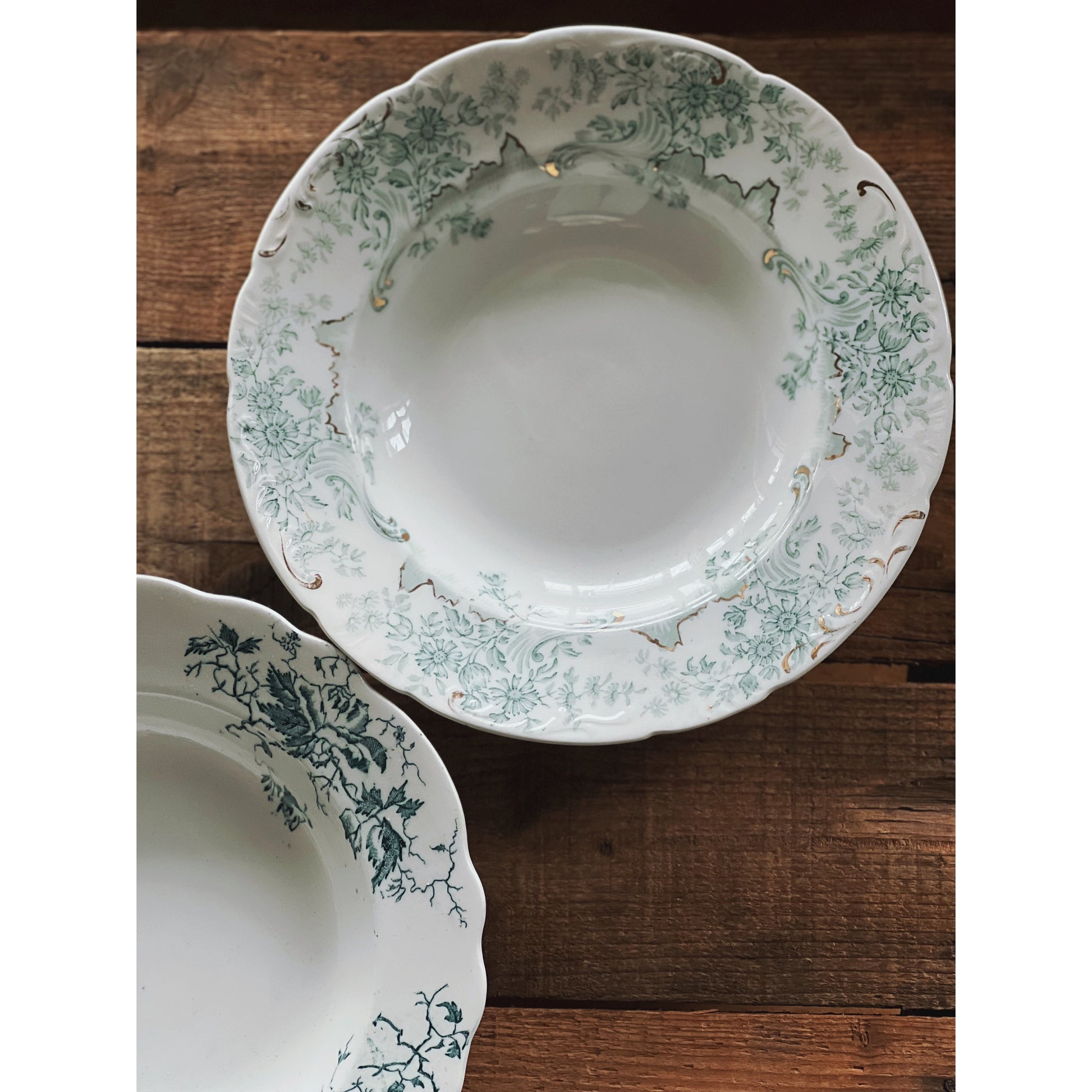 Curated Set of 4 Antique Transferware Soup Bowls