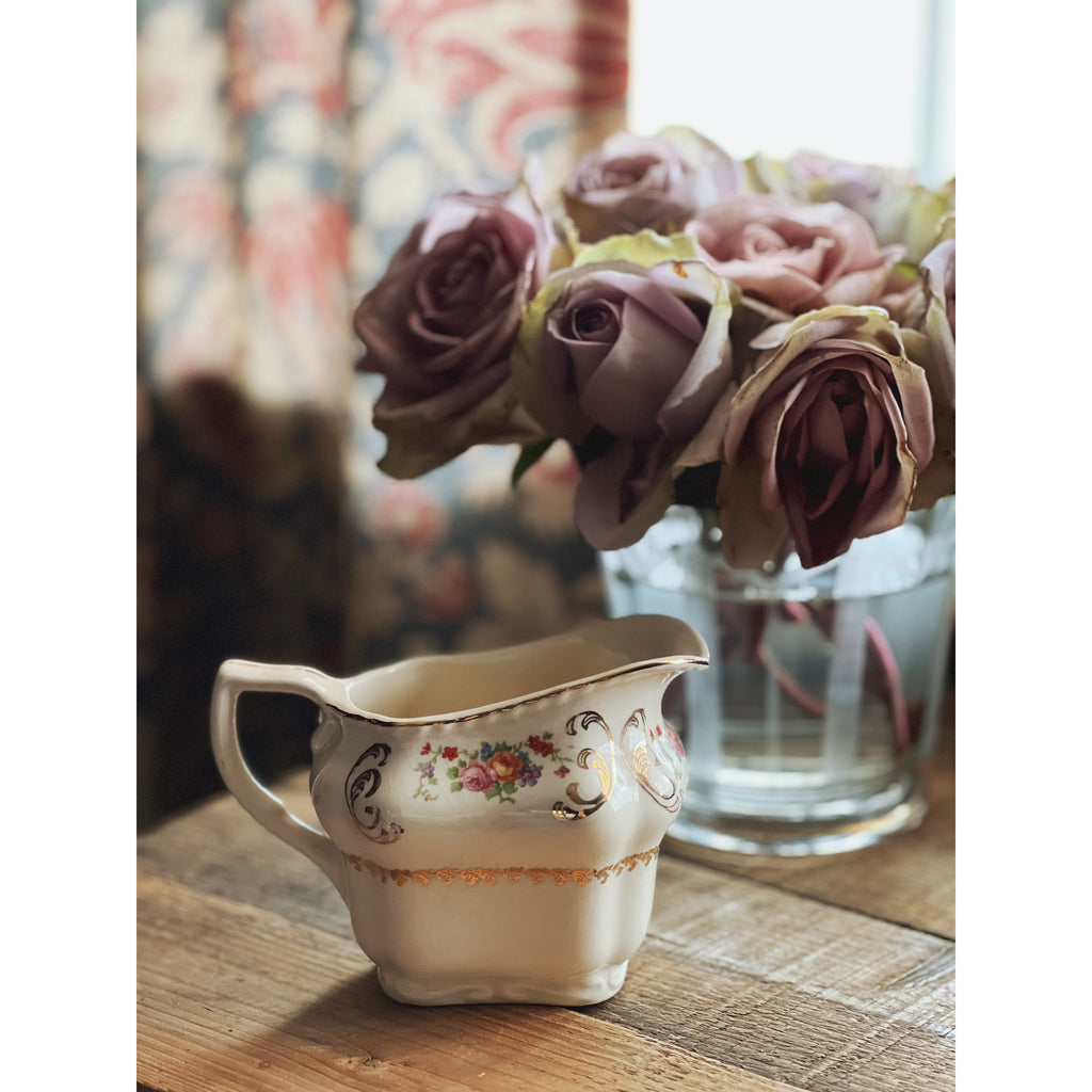 Vintage Steubenville Ivory Floral Creamer