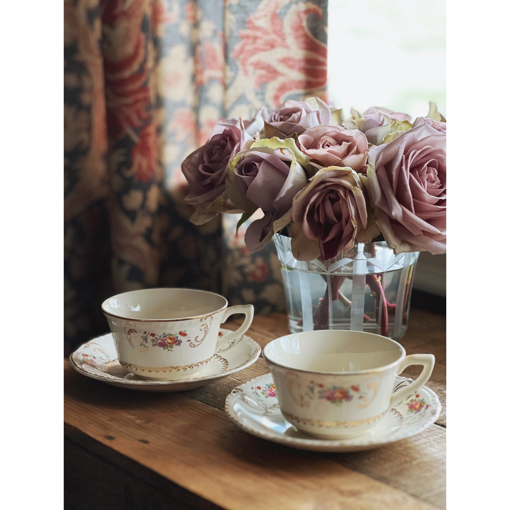 Vintage Steubenville Ivory Floral Teacup & Saucer Set