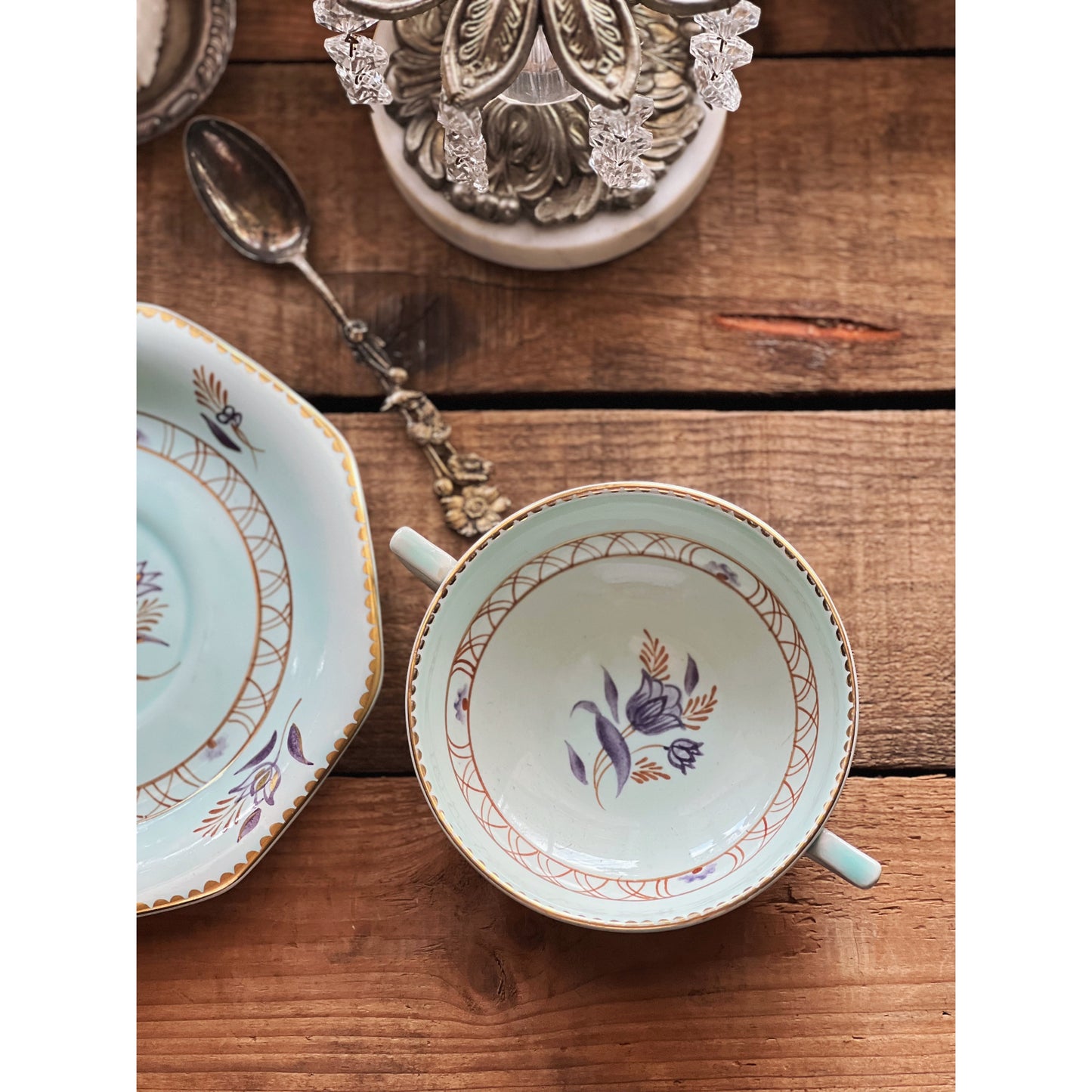 Vintage Adams Regent Calyx Ware Hand Painted Soup / Bouillon Bowl & Saucer Set