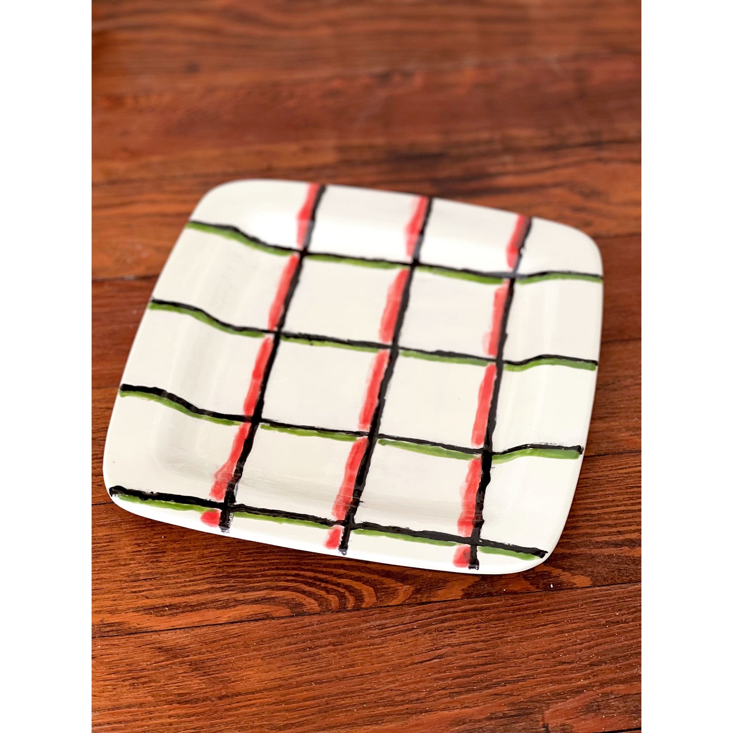 Vintage Hand Painted Square Salad Plate / Dessert Plate
