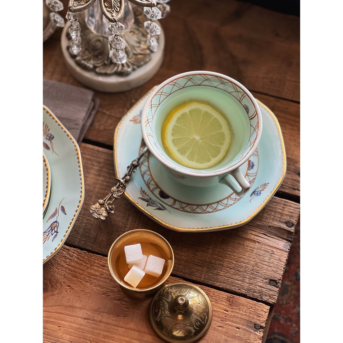 Small Engraved Vintage Brass Sugar Bowl