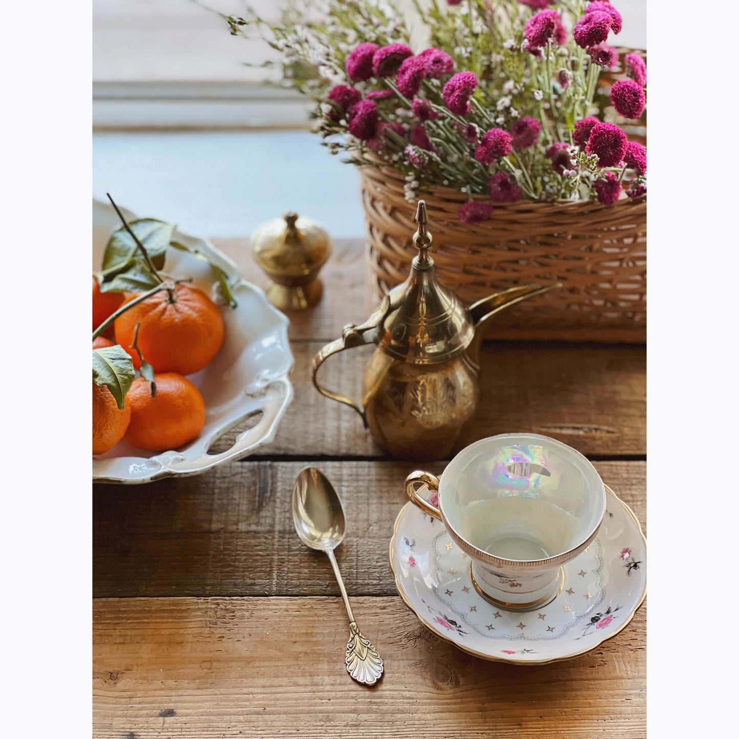 Small Engraved Vintage Brass Sugar Bowl