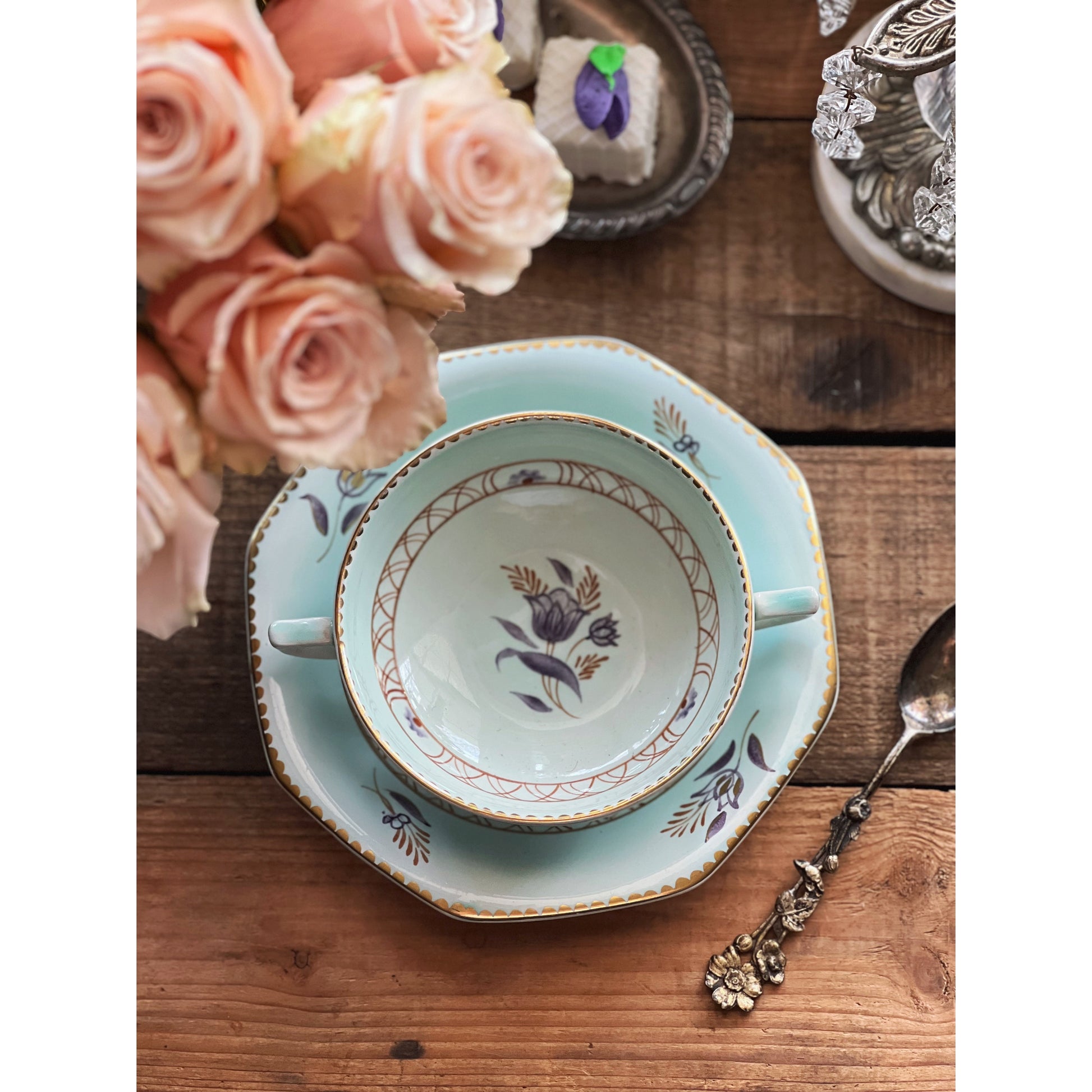Vintage Adams Regent Calyx Ware Hand Painted Soup / Bouillon Bowl & Saucer Set