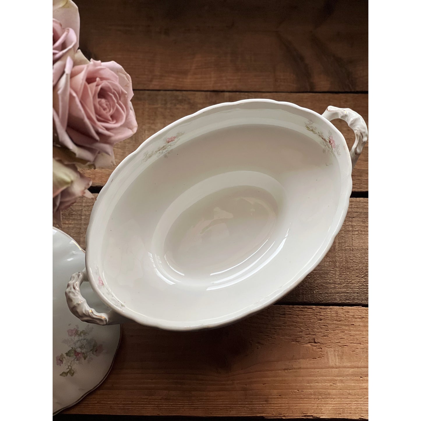 Vintage Anchor Pottery Semi Porcelain Oval Covered Vegetable Bowl