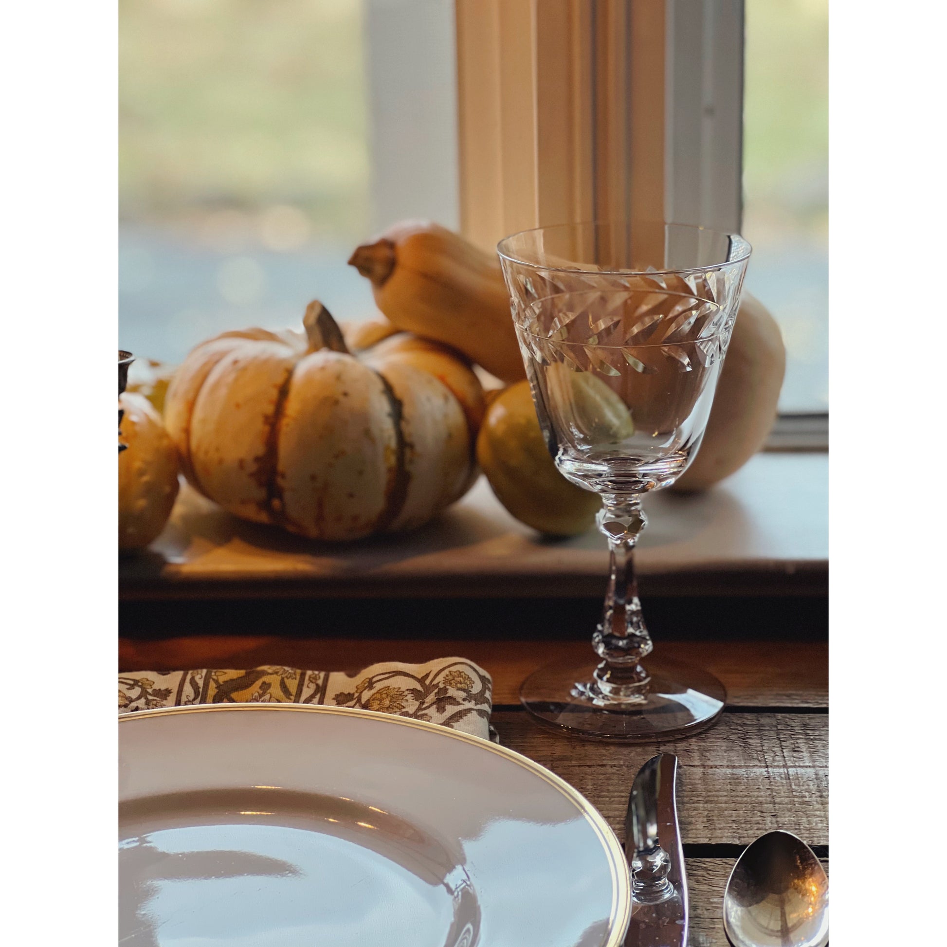 Vintage Crystal Wine Glass with Laurel Etching