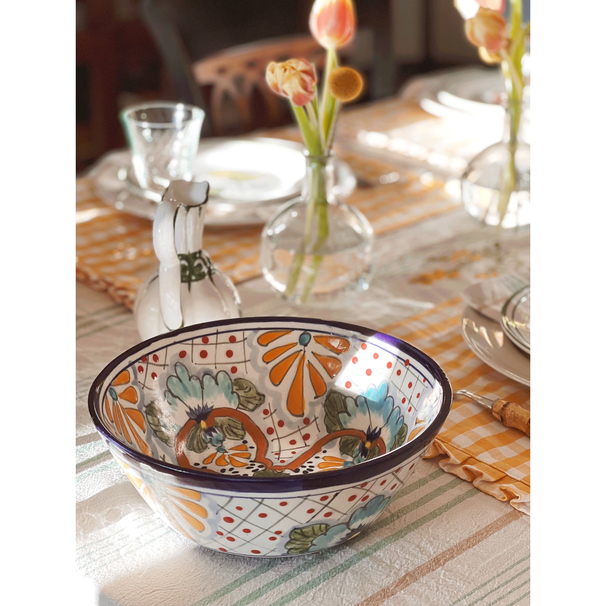 Vintage Hand Painted Mexico Serving Bowl