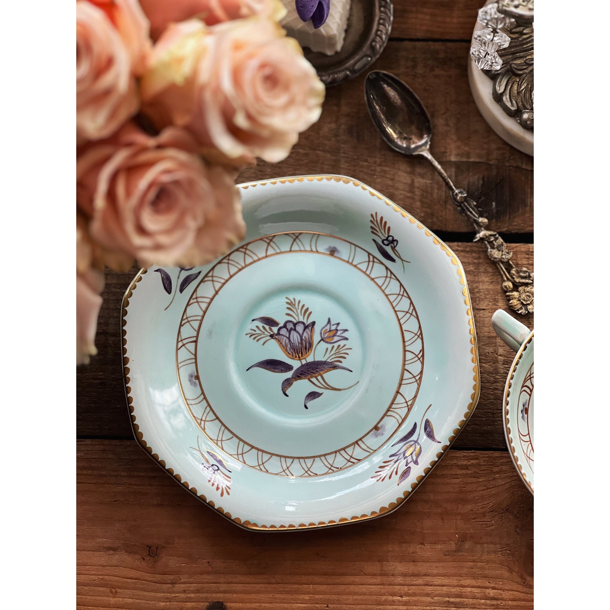 Vintage Adams Regent Calyx Ware Hand Painted Soup / Bouillon Bowl & Saucer Set