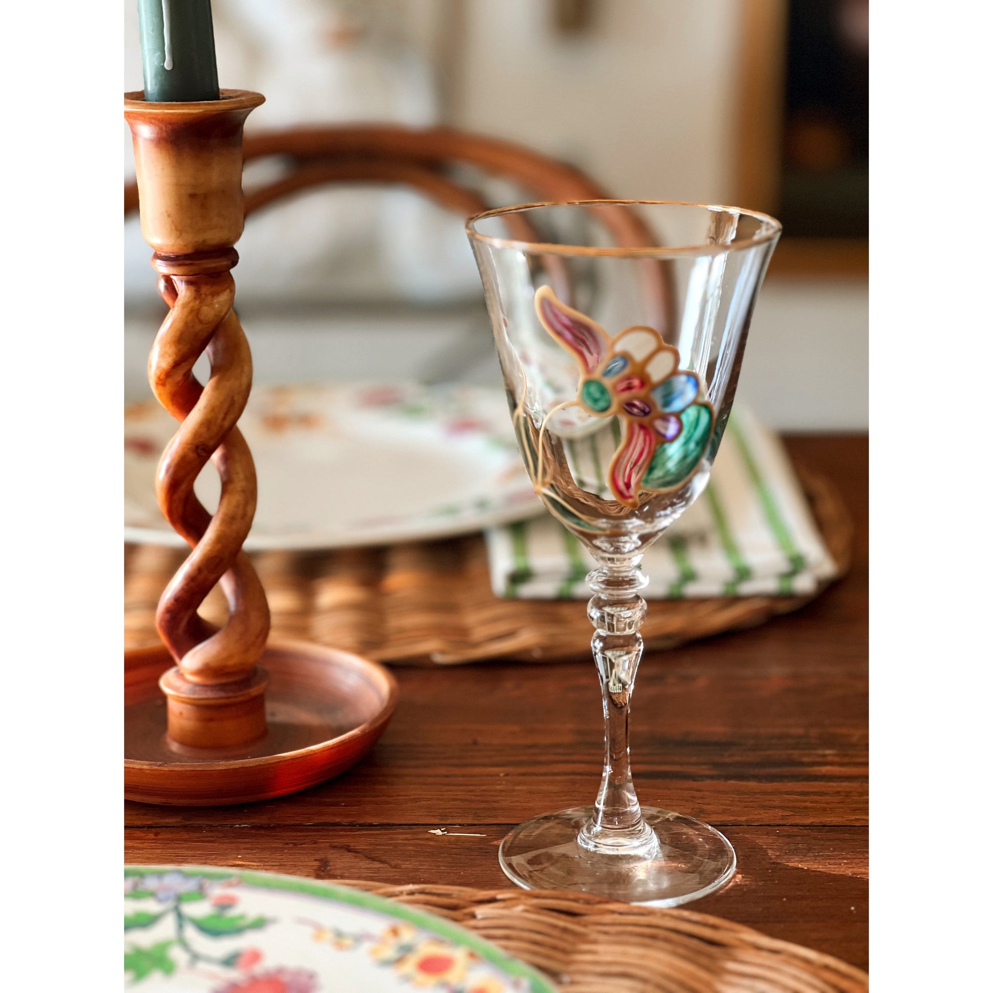 Hand Painted Vintage Wine Glass
