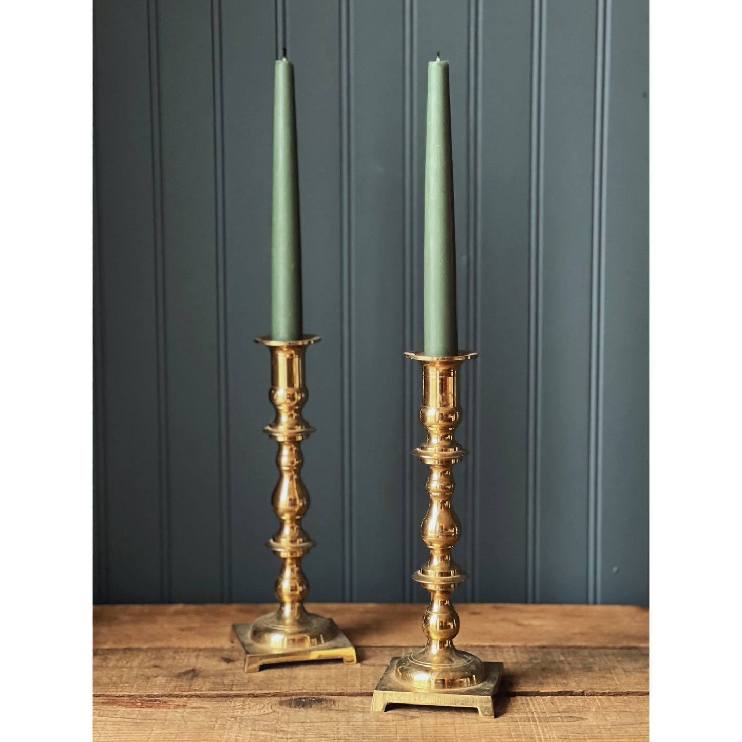 Tall Turned Vintage Brass Taper Candleholders