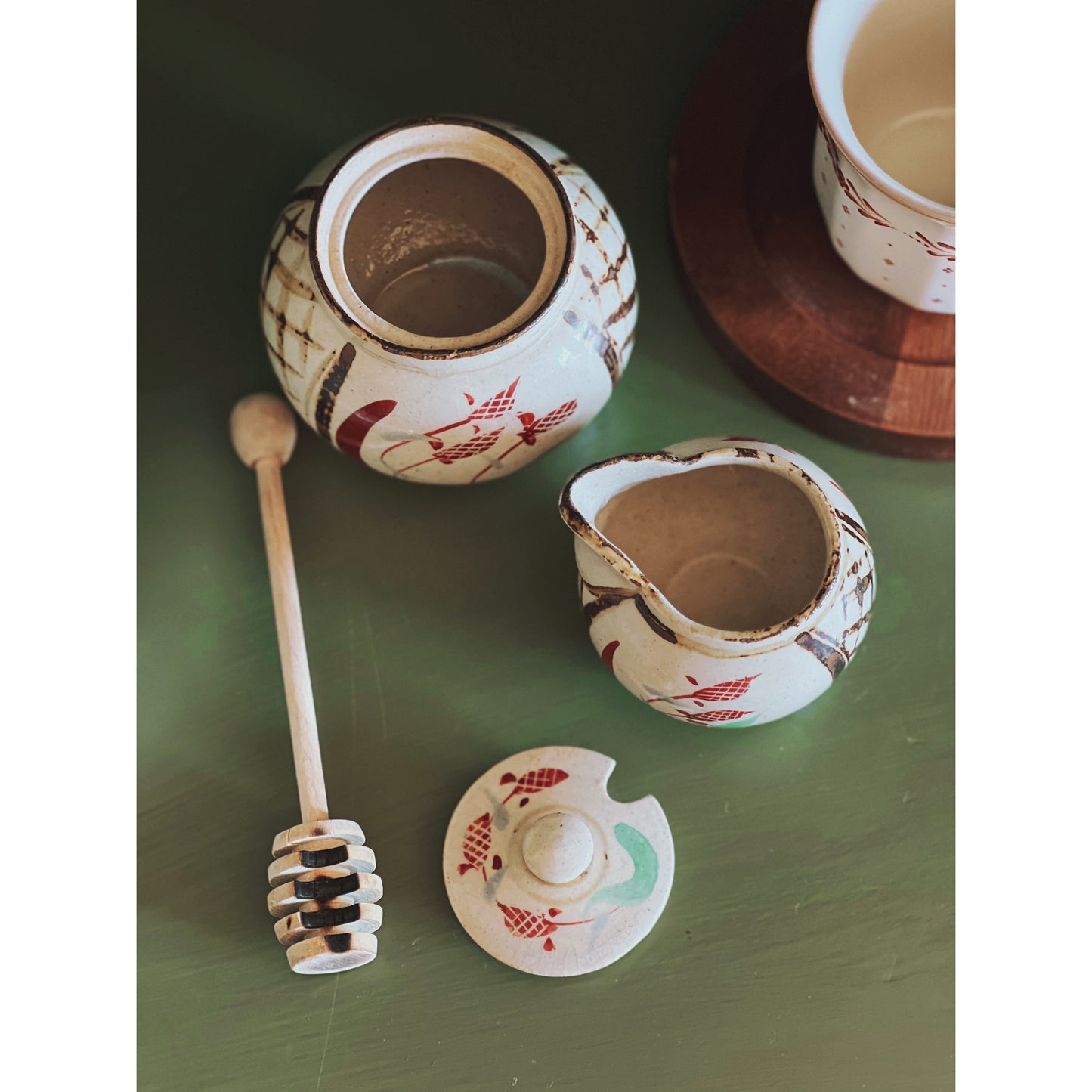 Vintage Stoneware Sugar Bowl & Creamer Set
