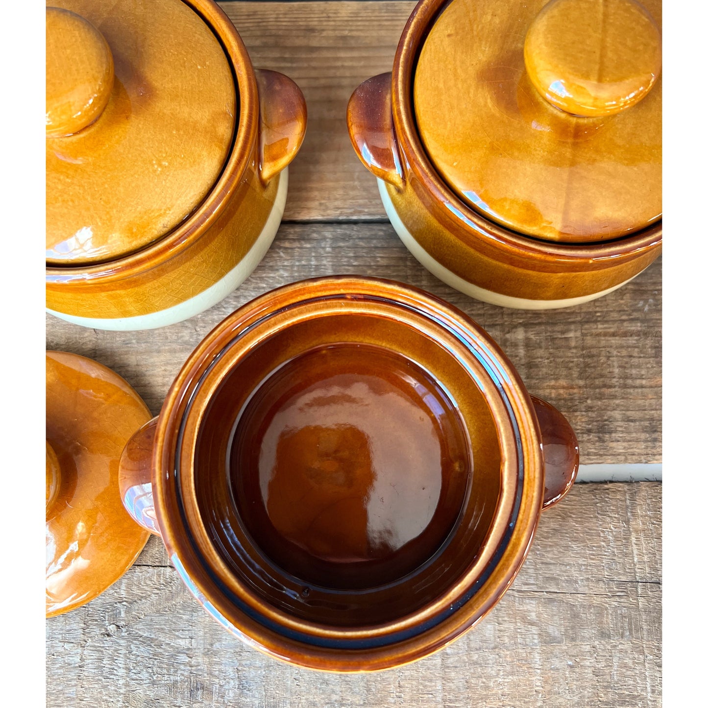 Vintage Caramel Stoneware Soup Bowl / Soup Crock with Lid