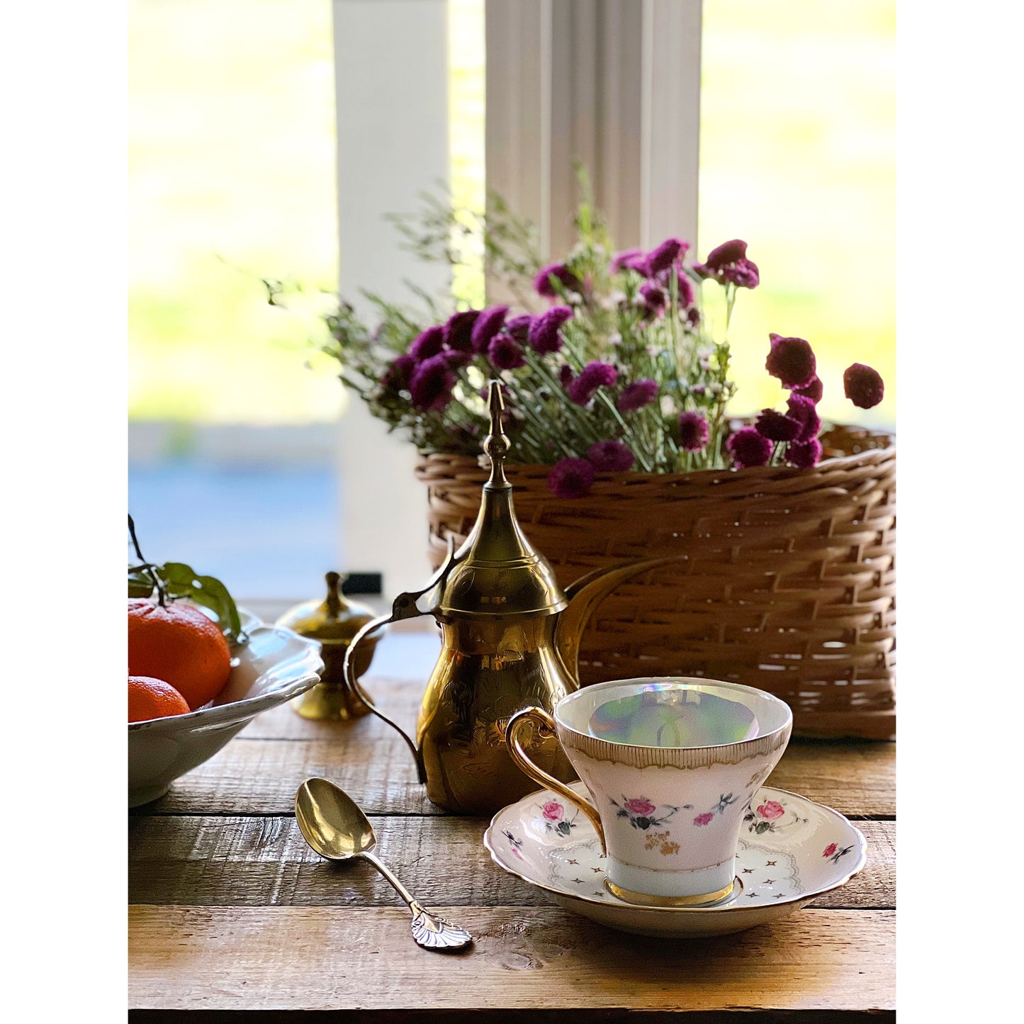 Small Engraved Vintage Brass Sugar Bowl