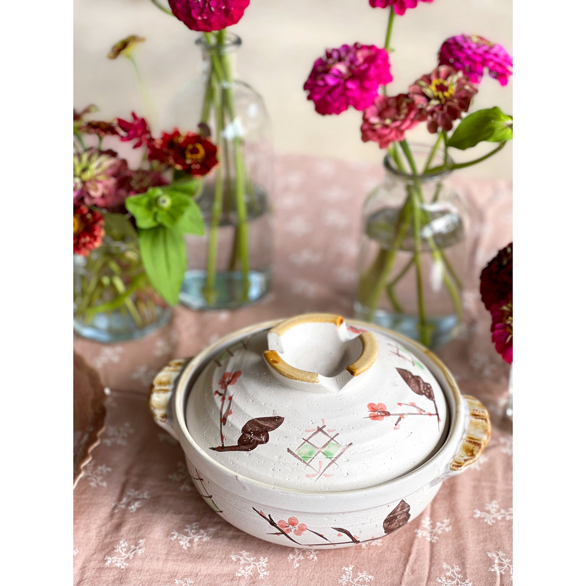 Hand Painted Vintage Stoneware Covered Baker