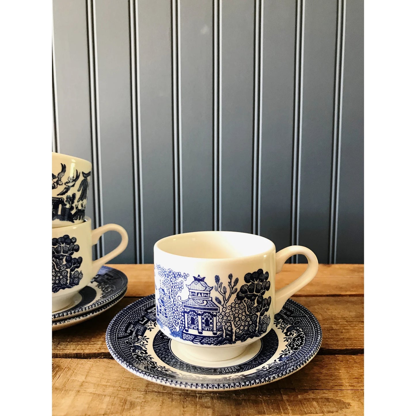 Vintage Churchill England Blue Willow Tea Cup & Saucer Set