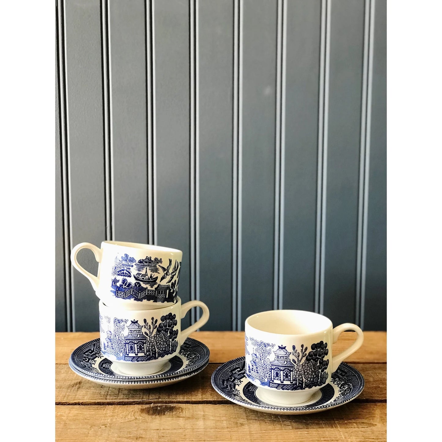 Vintage Churchill England Blue Willow Tea Cup & Saucer Set