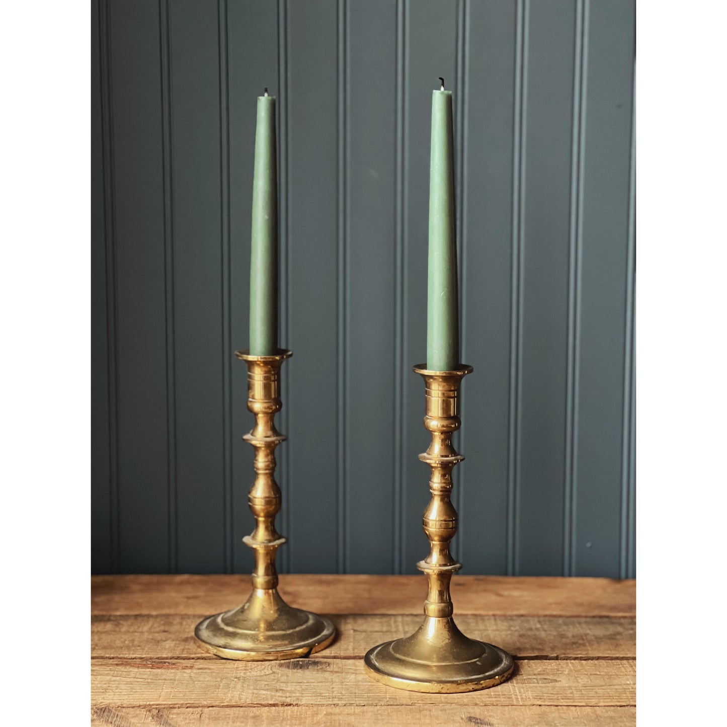 Tall Turned Vintage Brass Taper Candleholders