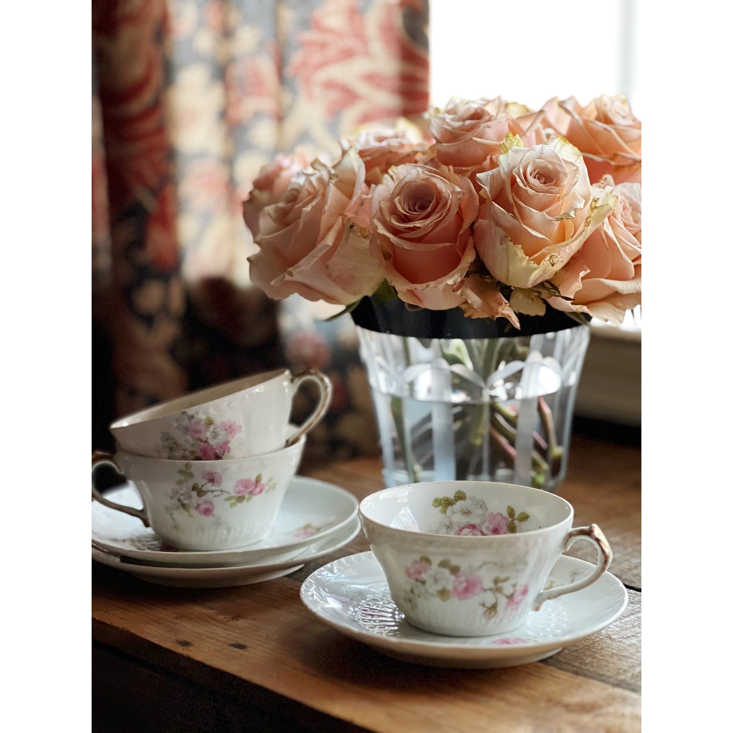 CH Field Haviland Limoges Floral Teacup & Saucer Set