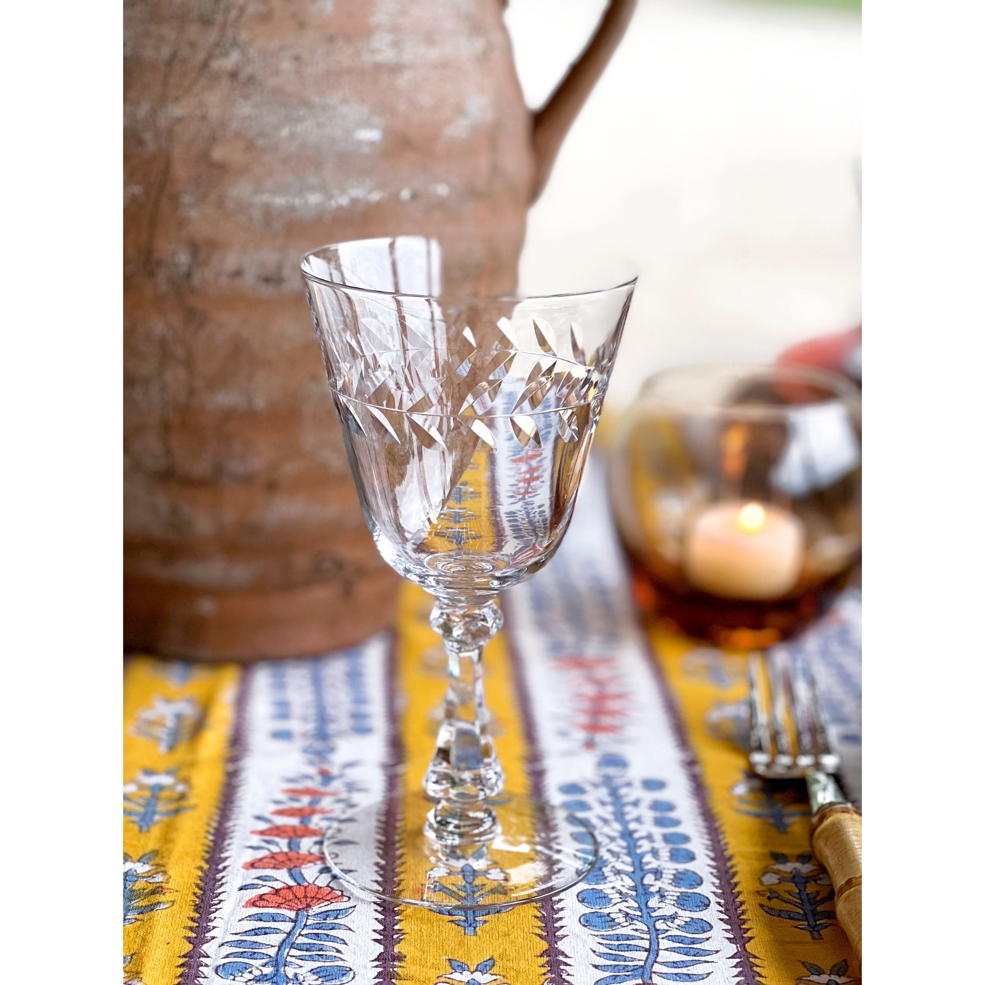 Vintage Crystal Wine Glass with Laurel Etching