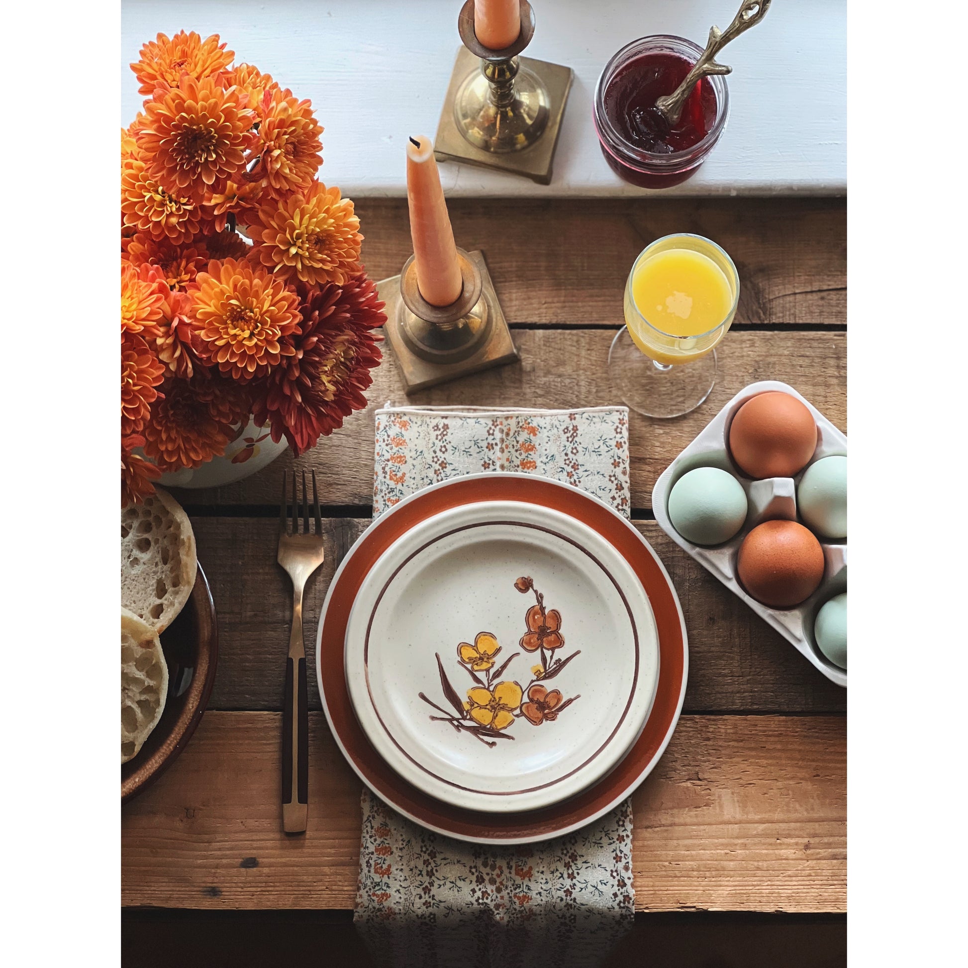 Vintage floral stoneware dessert plate