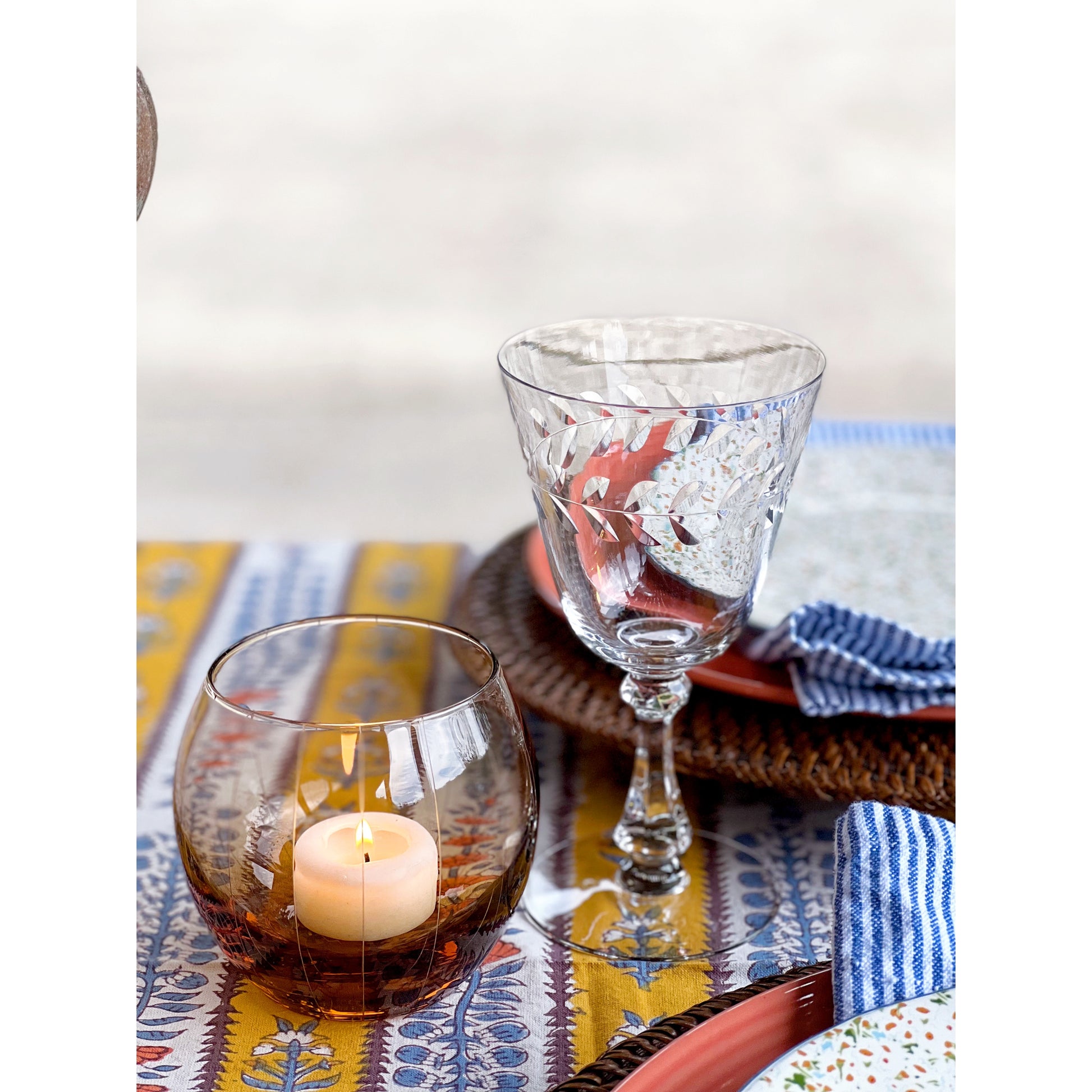 Vintage Crystal Wine Glass with Laurel Etching