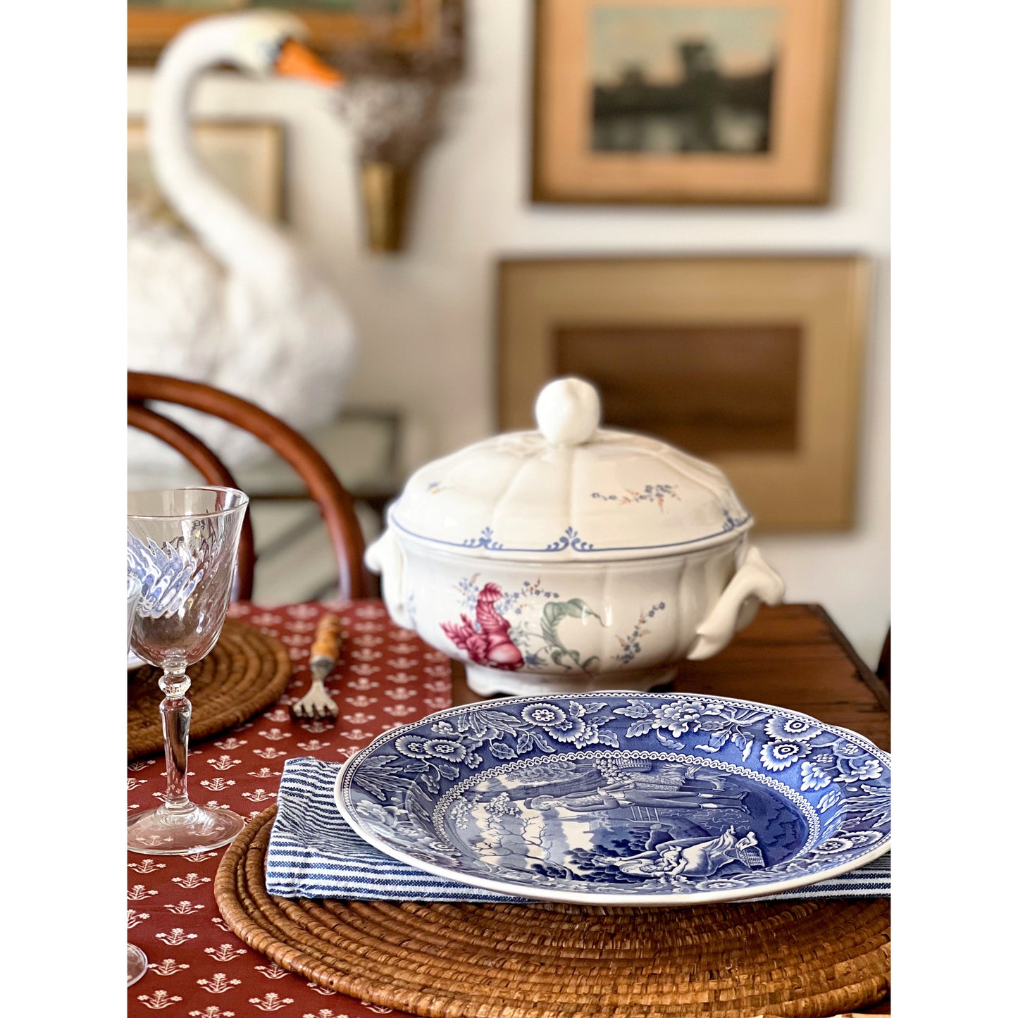 Longchamp France Plum Rose Tureen / Covered Vegetable Bowl