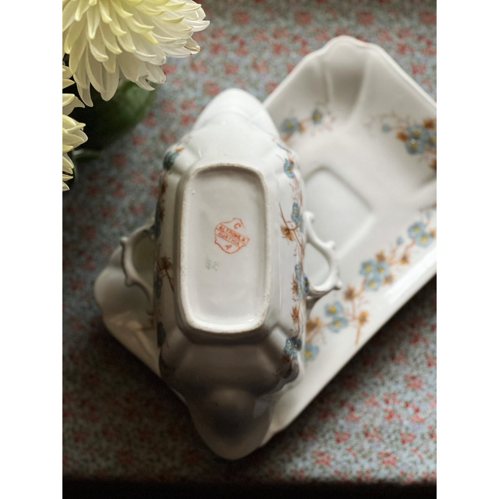 Hand Painted Vintage Altrohla Austria Gravy Boat with Under Plate