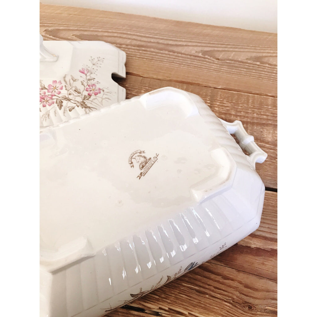 Vintage Dianthus Ribbed Wedgwood & Co Floral Tureen