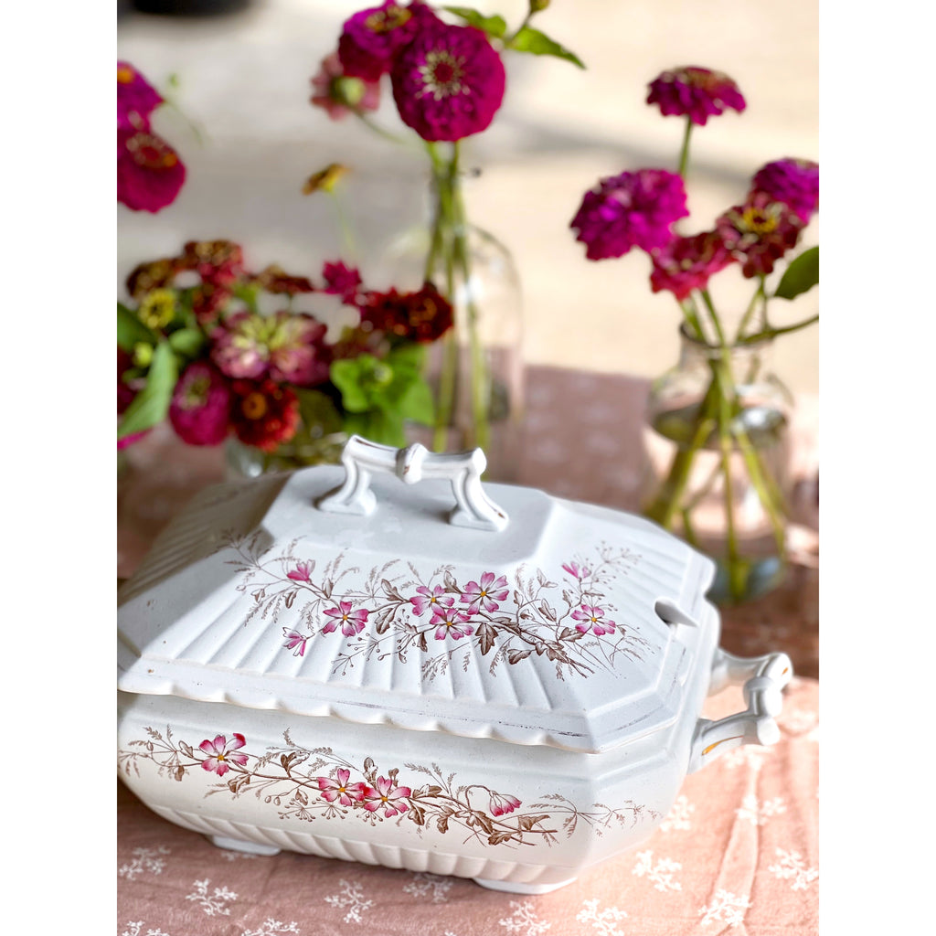 Vintage Dianthus Ribbed Wedgwood & Co Floral Tureen