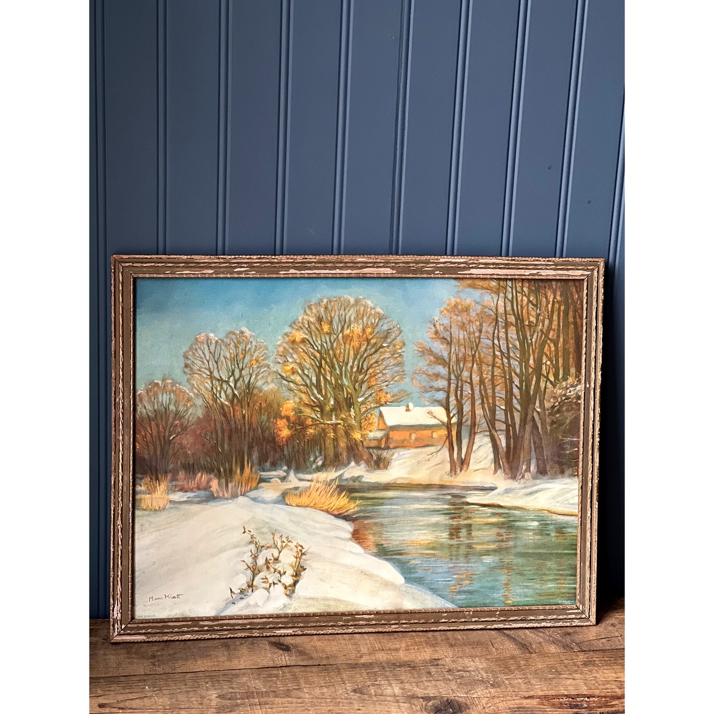 Vintage Framed Hans Klatt Winter Landscape Print