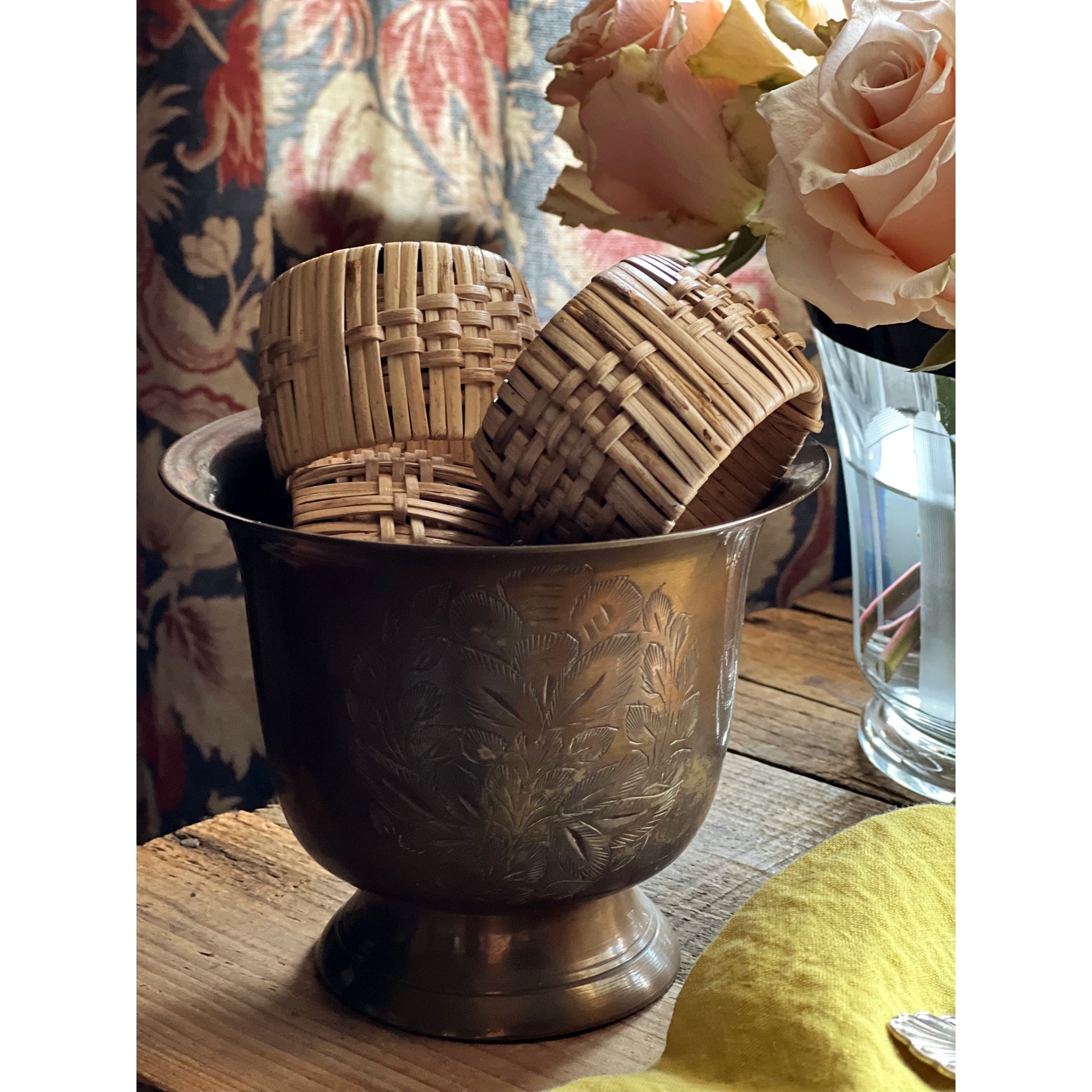 Vintage Engraved Brass Planter