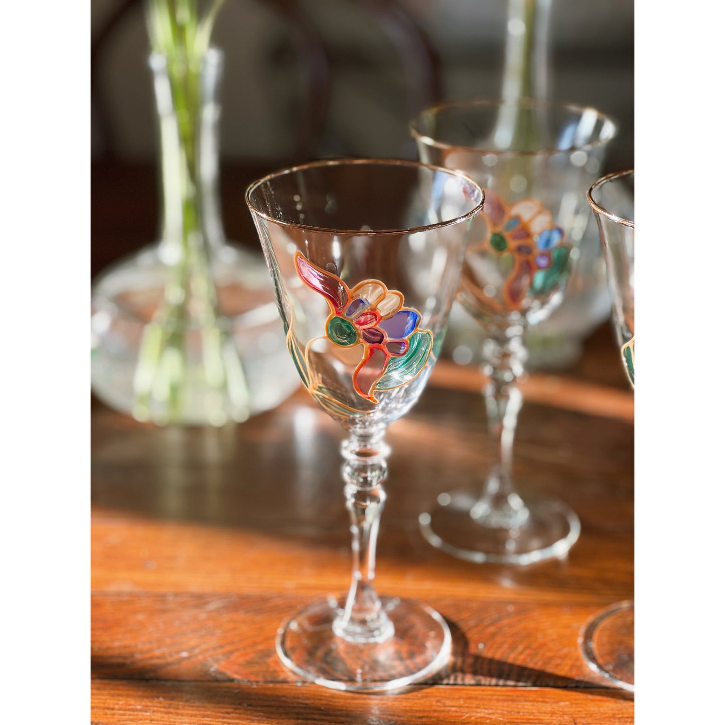 Hand Painted Vintage Wine Glass