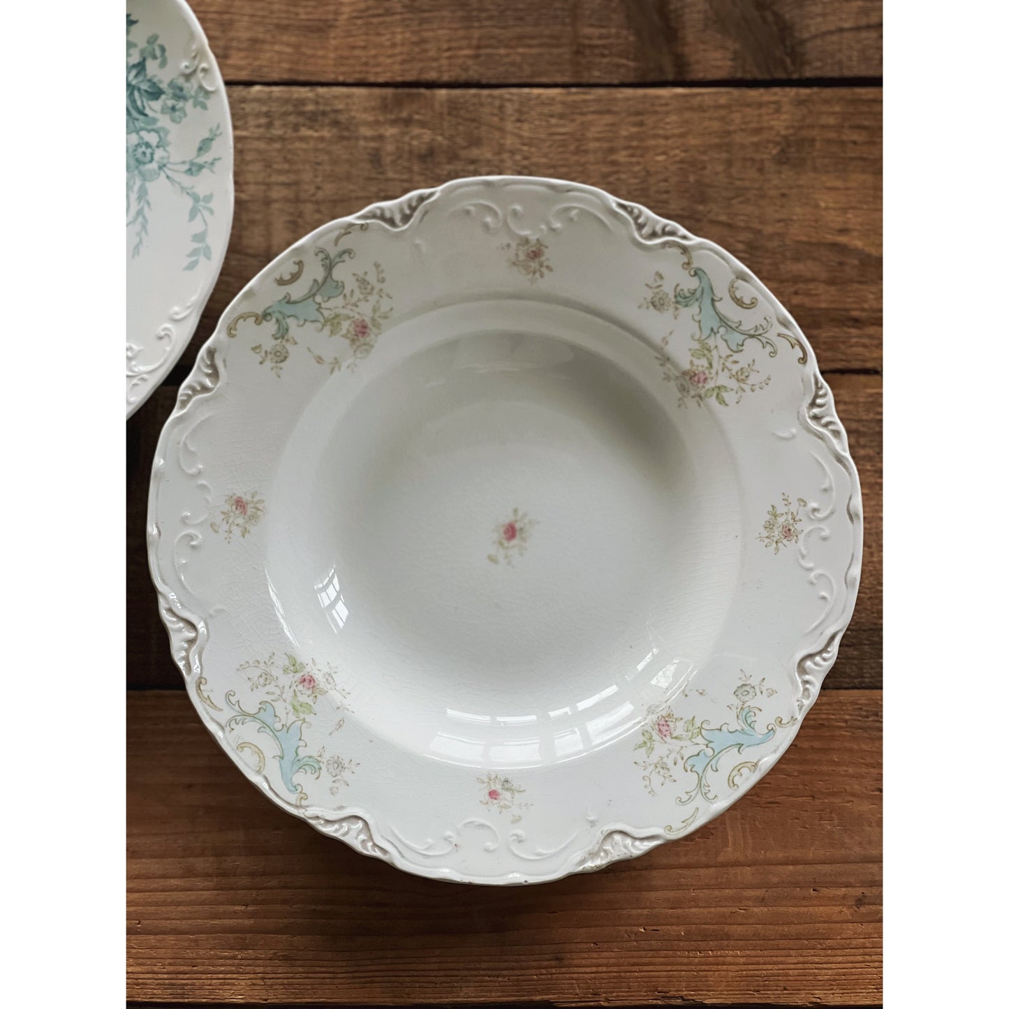 Curated Pair of Antique Transferware Soup Bowls