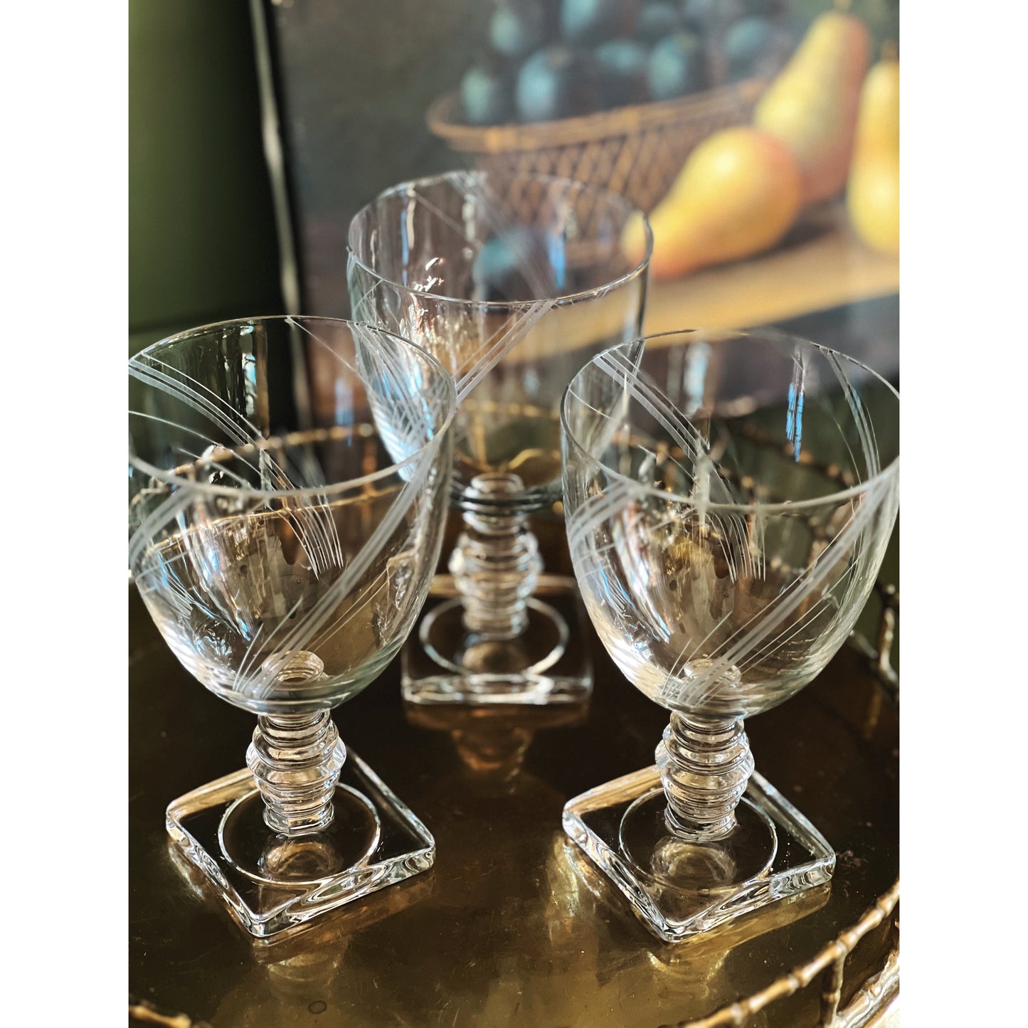 Etched Vintage Water Glass / Wine Glass