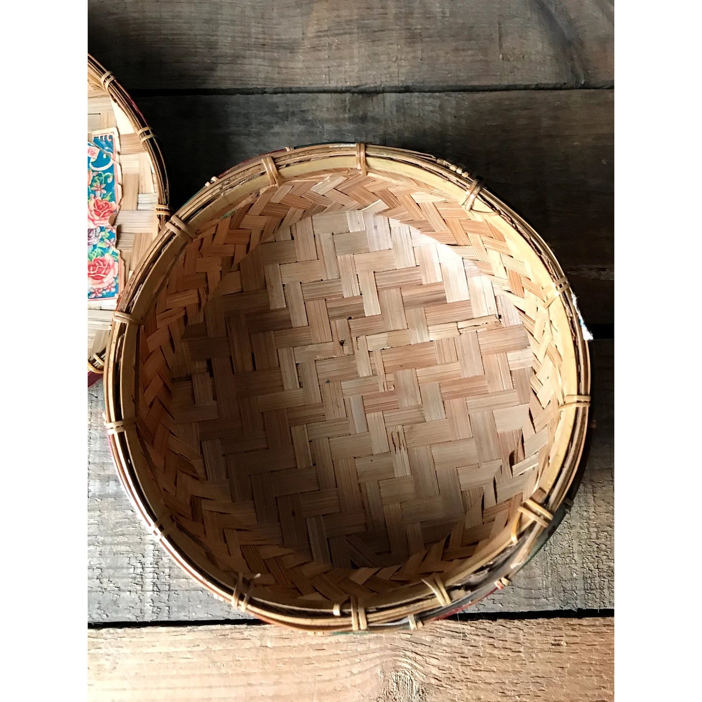Vintage Bamboo Basket with Lid Hong Kong
