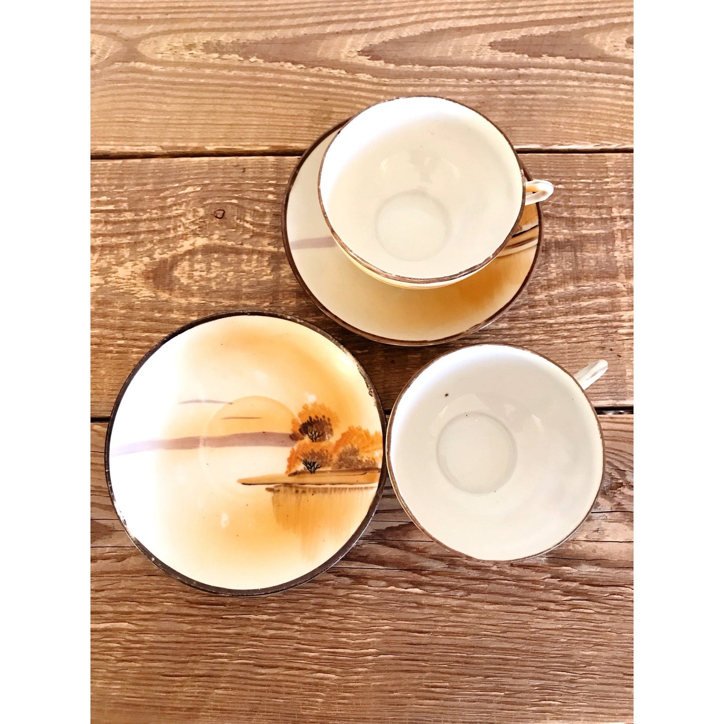 Pair of Hand Painted TT Japan Tea Cups & Snack Plates