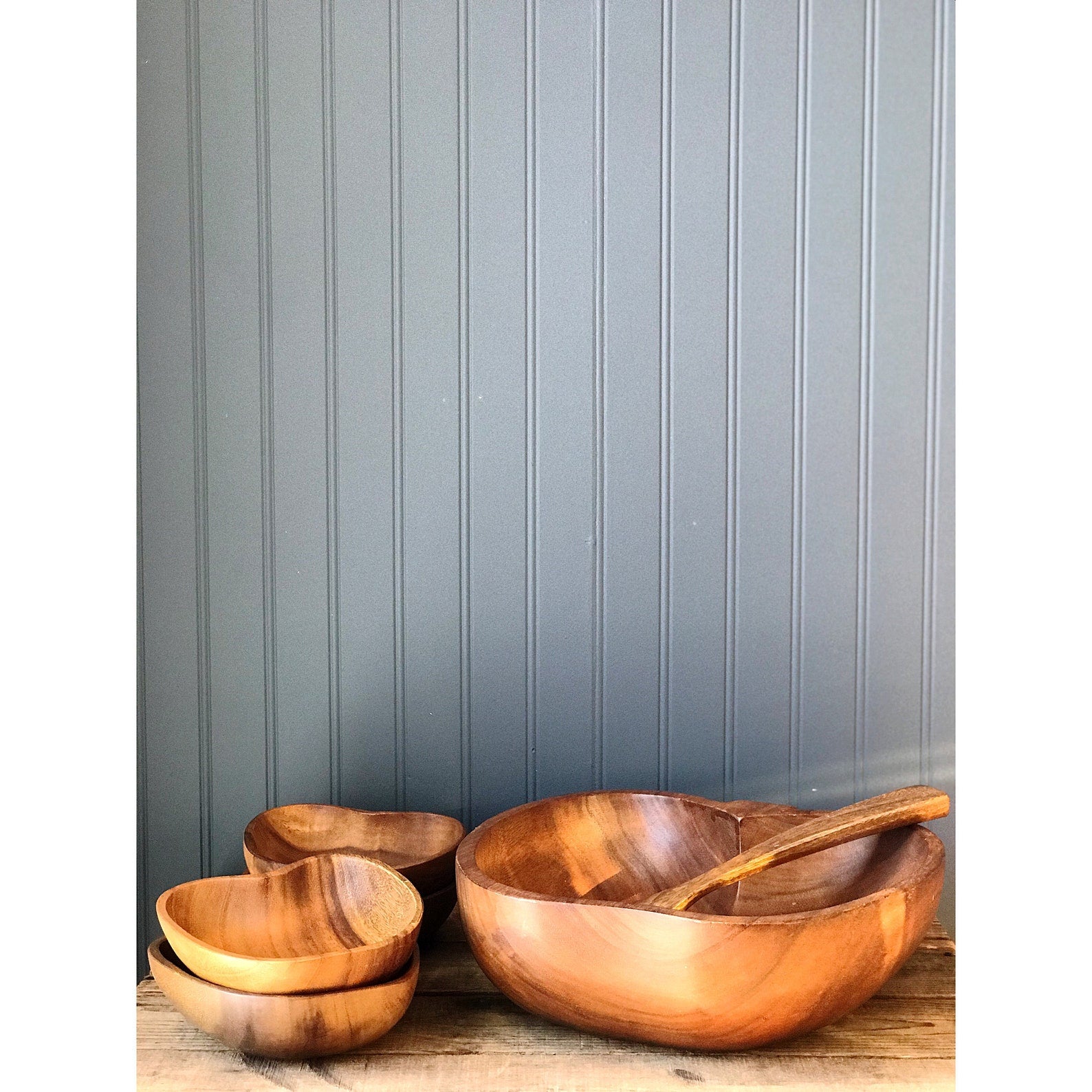 Vintage Wooden Apple Shaped Salad Set