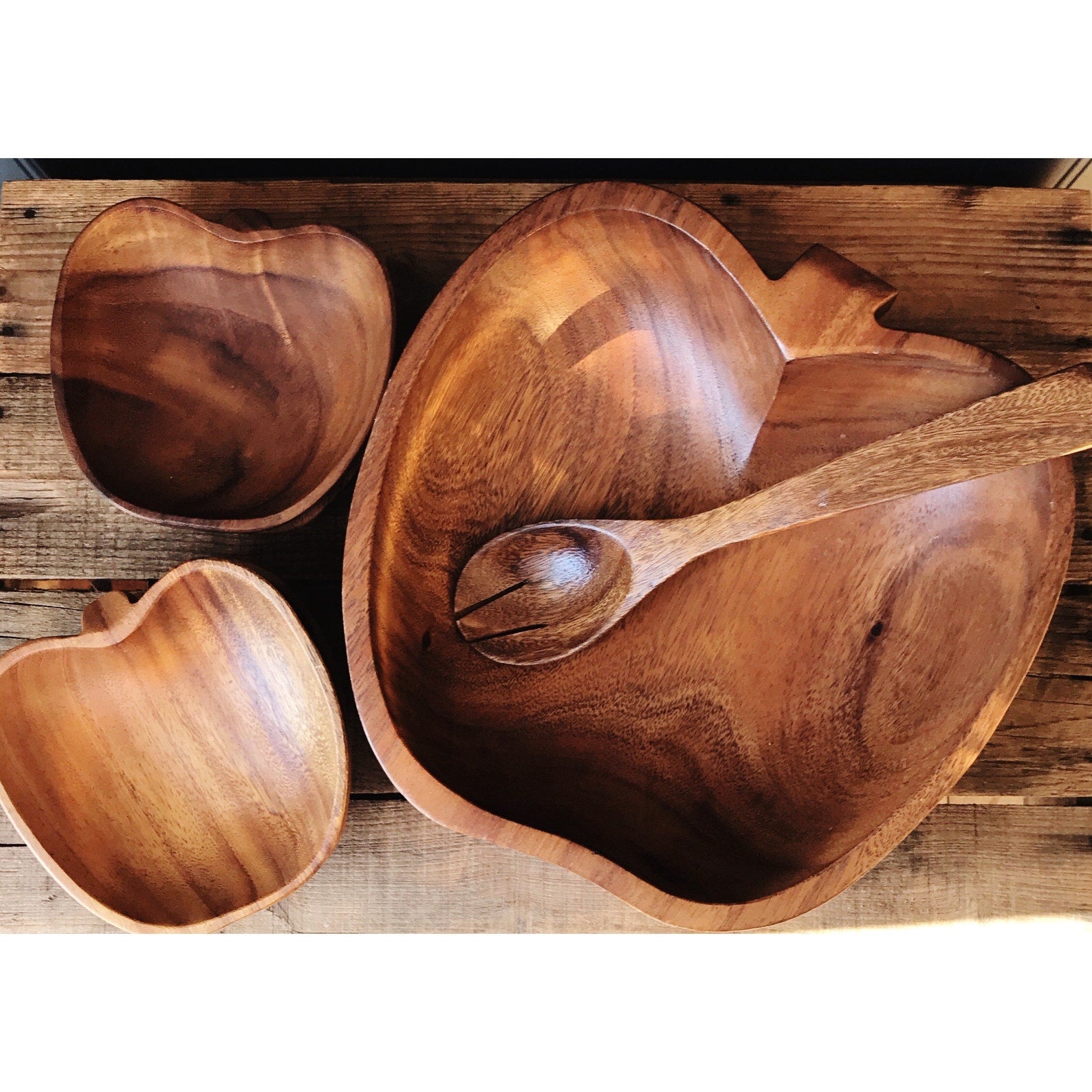 Vintage Wooden Apple Shaped Salad Set