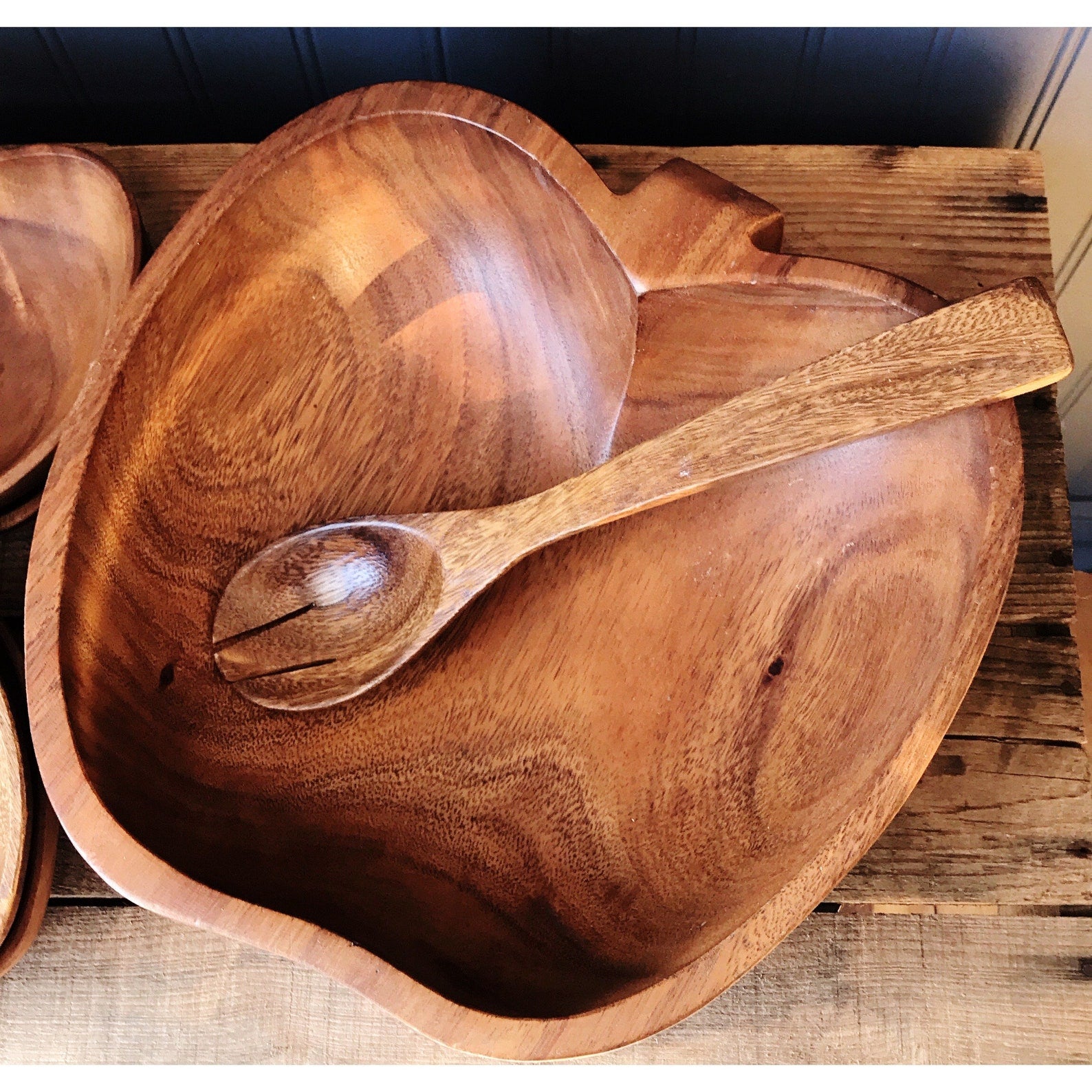 Vintage Wooden Apple Shaped Salad Set