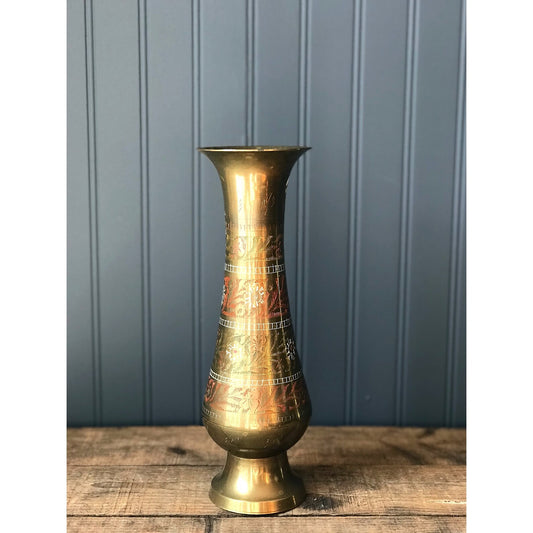 Engraved Brass Vintage Vase