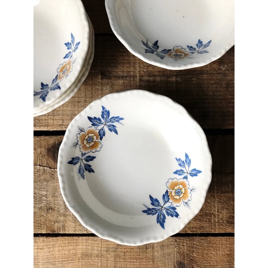 Set of 5 Vintage Blue Floral Berry Bowls