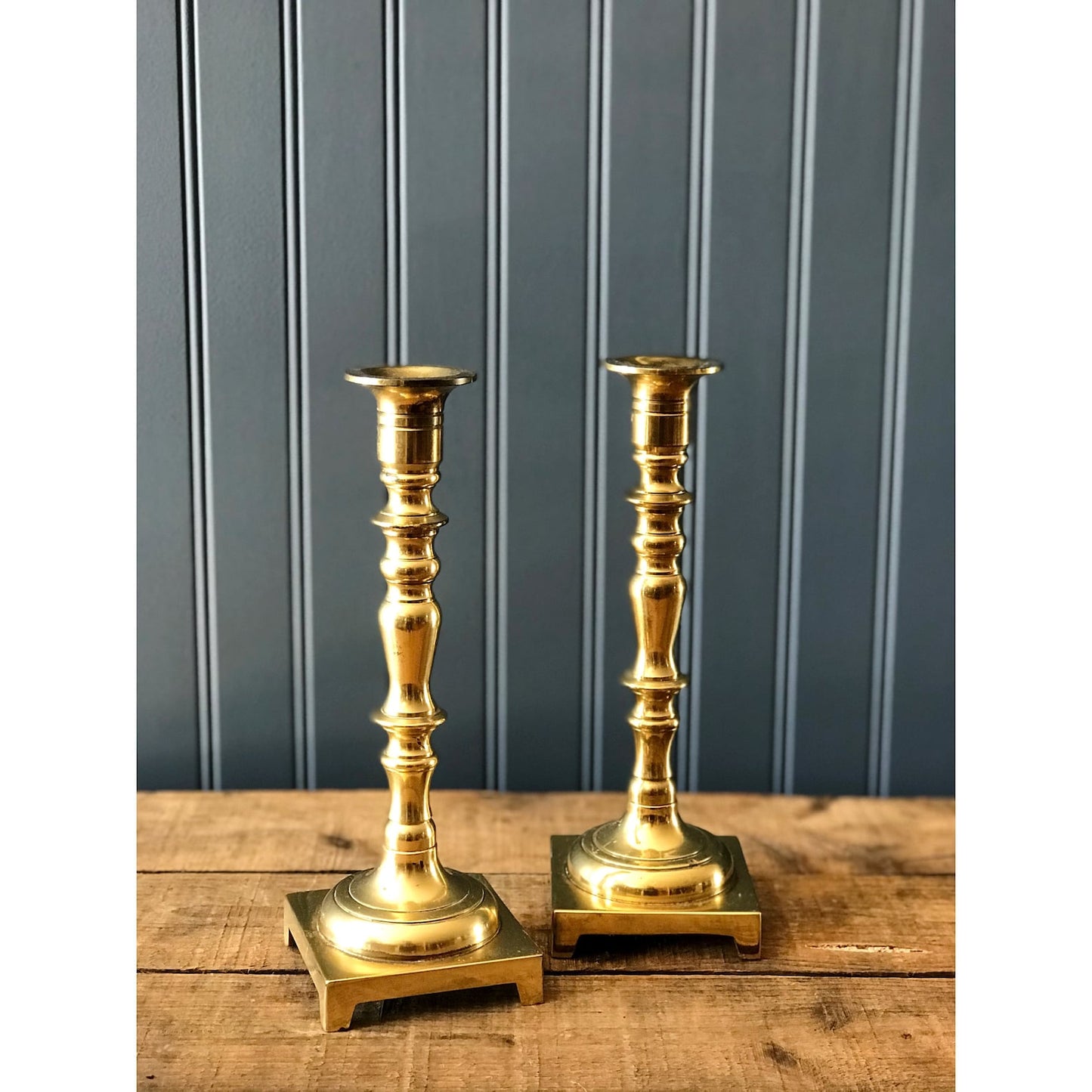 Pair of Tall Brass Taper Candle Holders