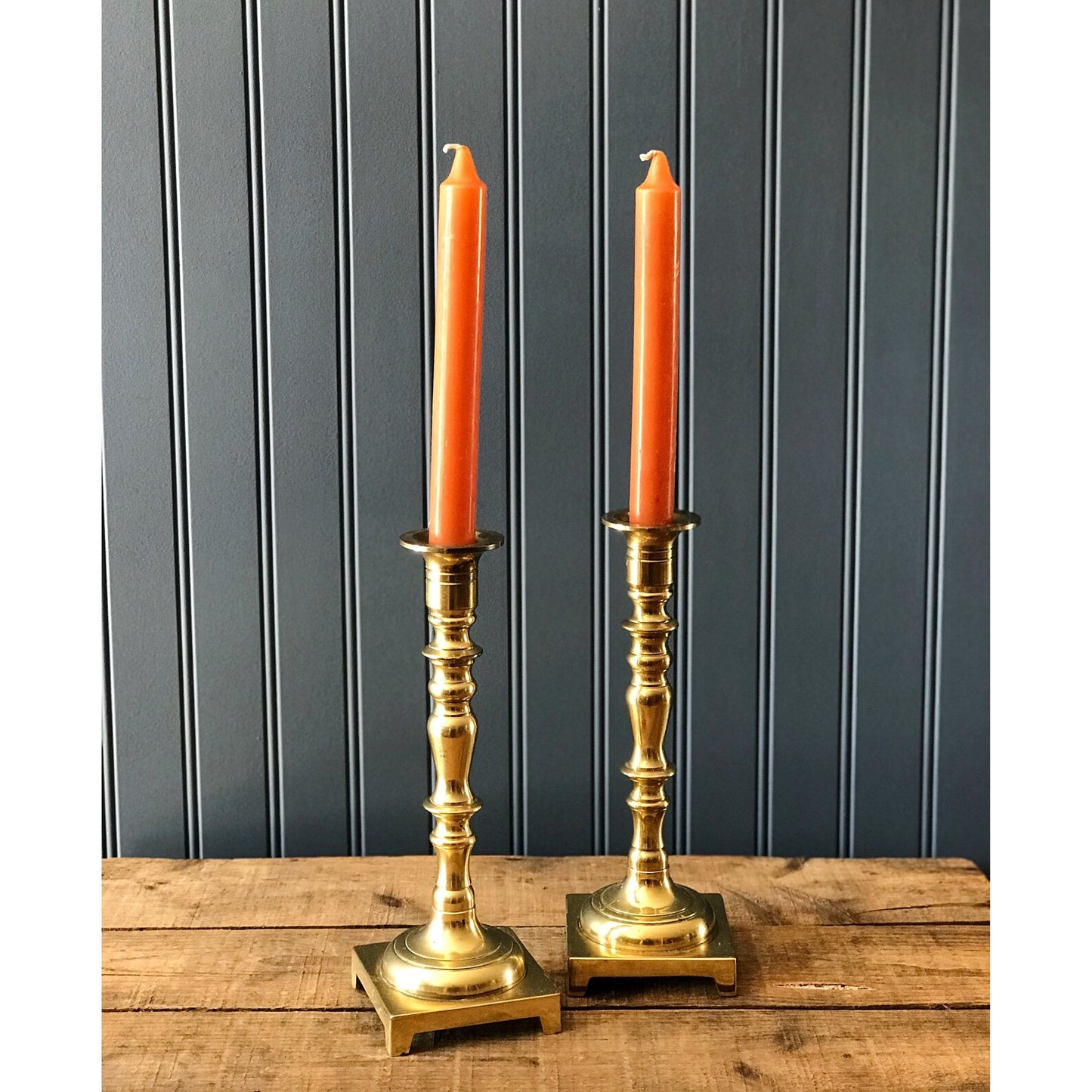 Pair of Tall Brass Taper Candle Holders